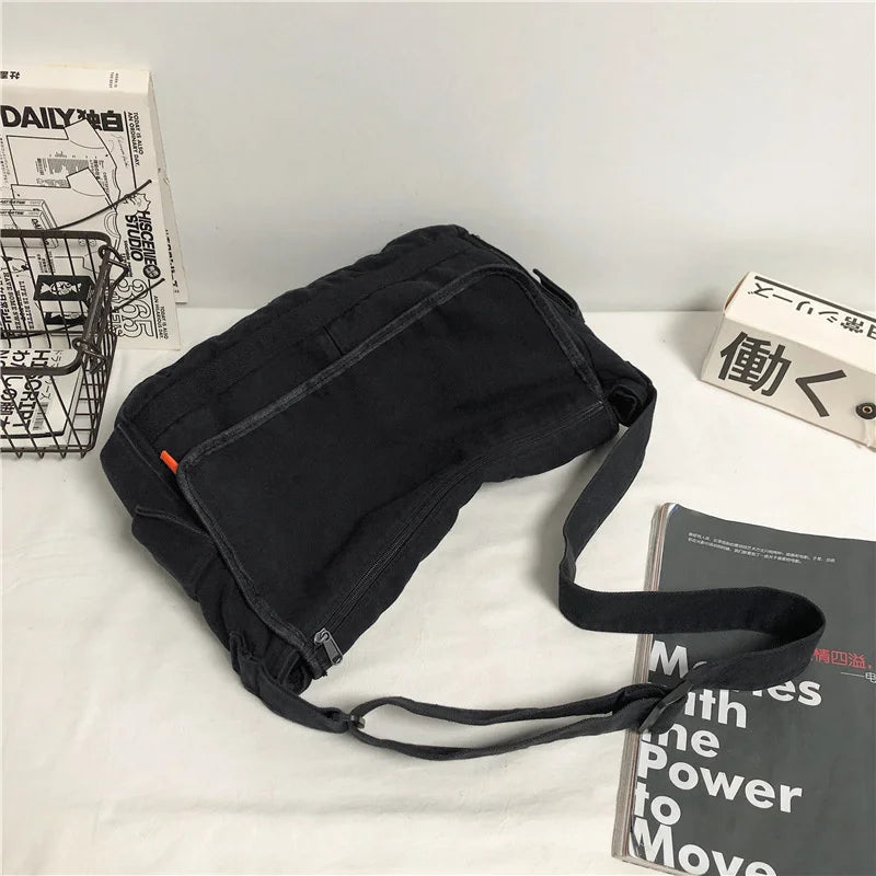 Youth Student Schoolbag Canvas Shoulder Bag Solid Casual
