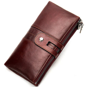 Newsbirds Leather Lady Bifold Zipper Long Purse Green Red Travel Wallet