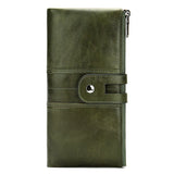 Newsbirds Leather Lady Bifold Zipper Long Purse Green Red Travel Wallet
