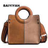 Nubuck Leather Women's Tote Bag Patchwork Shoulder Bag