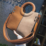 Nubuck Leather Women's Tote Bag Patchwork Shoulder Bag