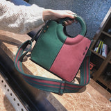 Nubuck Leather Women's Tote Bag Patchwork Shoulder Bag