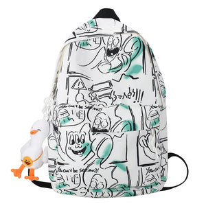 Nylon Backpack High Capacity School Bag Autumn Graffiti Shoulder Bag