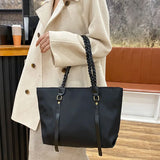 Large Capacity Women's Nylon Shoulder Bag with Braided Strap