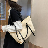 Large Capacity Women's Nylon Shoulder Bag with Braided Strap