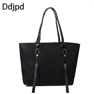 Large Capacity Women's Nylon Shoulder Bag with Braided Strap