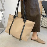 Large Capacity Women's Nylon Shoulder Bag with Braided Strap