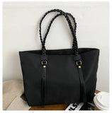 Large Capacity Women's Nylon Shoulder Bag with Braided Strap