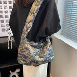 Nylon Padded Crossbody Bag for Women - Camo Quilted Shoulder Bag