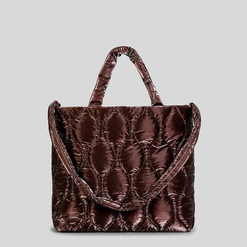 Nylon Quilted Large Tote Bag Padded Women Handbags Winter Shoulder Bags
