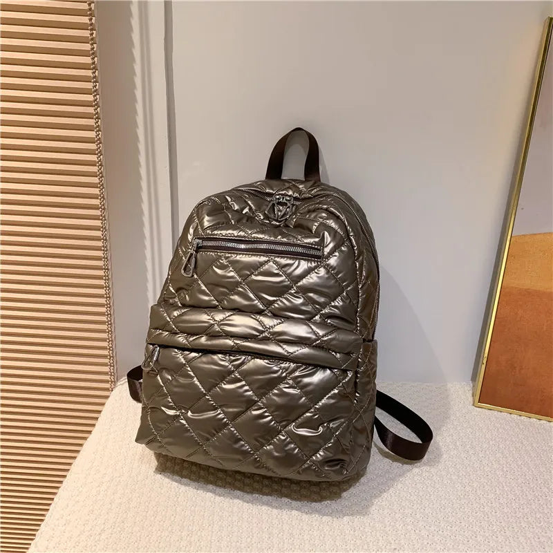 Quilted Nylon Women Backpack for Travel, School, Shoulder Bag
