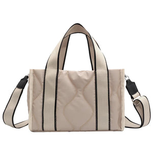 Quilted Nylon Women Handbags Padded Shoulder Bag Wide Strap Crossbody Tote