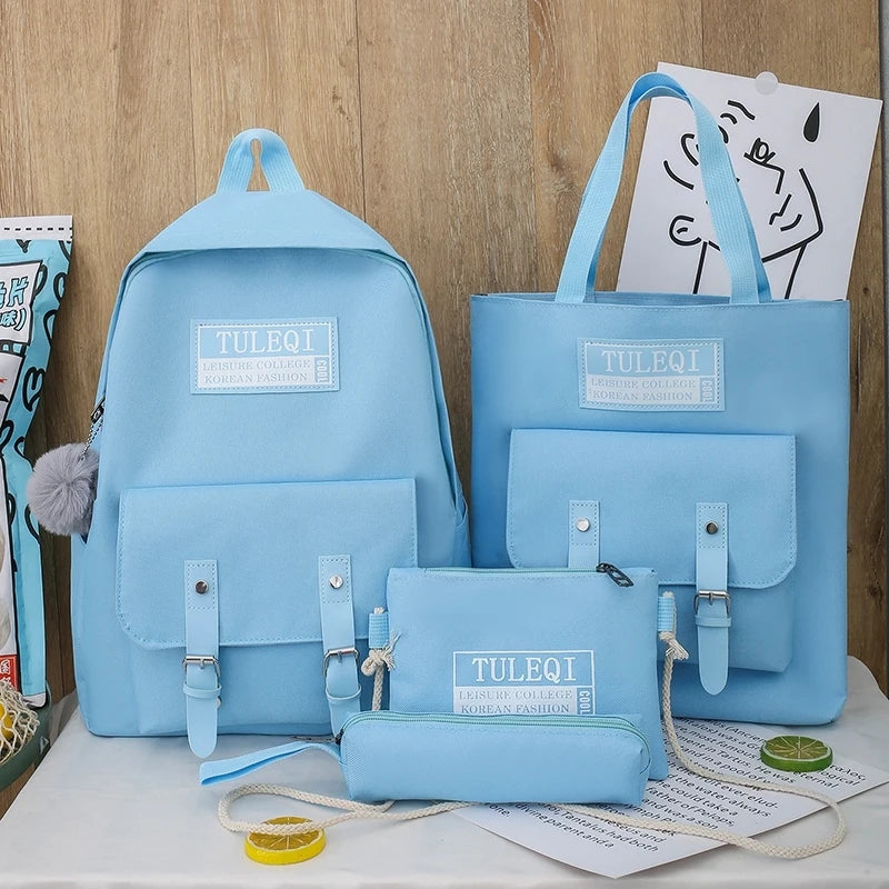 4-Piece Nylon Teen Shoulder Bags Set Casual School Backpacks