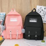 4-Piece Nylon Teen Shoulder Bags Set Casual School Backpacks