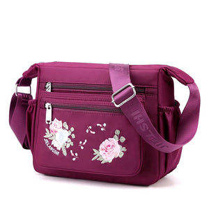 Embroidered Nylon Crossbody Bag for Women