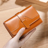 Oil Wax Leather Women's Wallet Clutch RFID