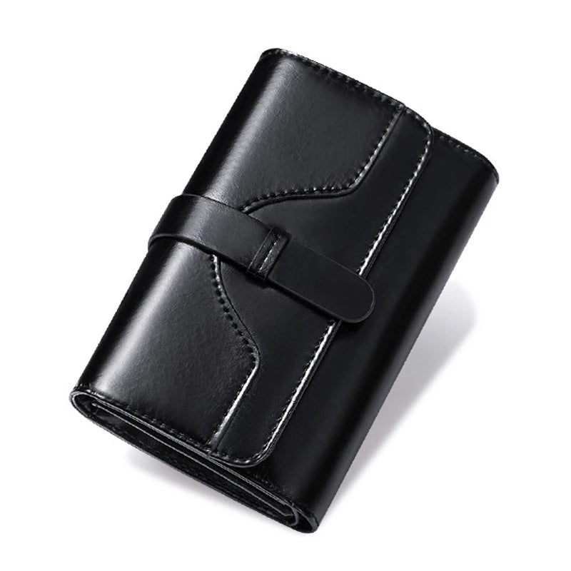 Oil Wax Leather Wallet Short Clutch Purse 3 Fold Credit Card Coin Bag RFID