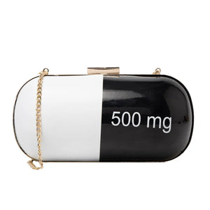 Women Oval Pill Party Clutch Evening Bag Chain Shoulder Crossbody Small Purse