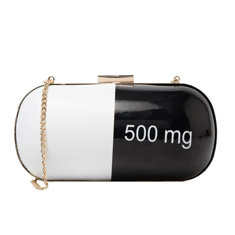 Women Oval Pill Party Clutch Evening Bag Chain Shoulder Crossbody Small Purse