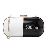 Women Oval Pill Party Clutch Evening Bag Chain Shoulder Crossbody Small Purse