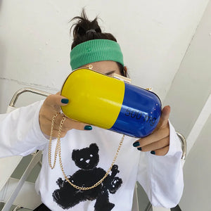 Women Oval Pill Party Clutch Evening Bag Chain Shoulder Crossbody Small Purse