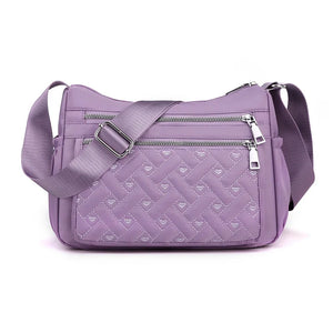 Embroidered Oxford Shoulder Bag Crossbody Messenger Multi-pocket Purse Handbag