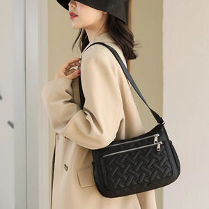 Embroidered Oxford Shoulder Bag Crossbody Messenger Multi-pocket Purse Handbag