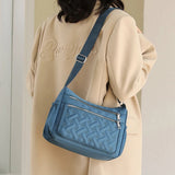 Embroidered Oxford Shoulder Bag Crossbody Messenger Multi-pocket Purse Handbag