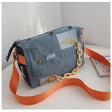 Oxford Denim Travel Bag Patchwork Gym Hand Luggage Duffle Weekend Bag