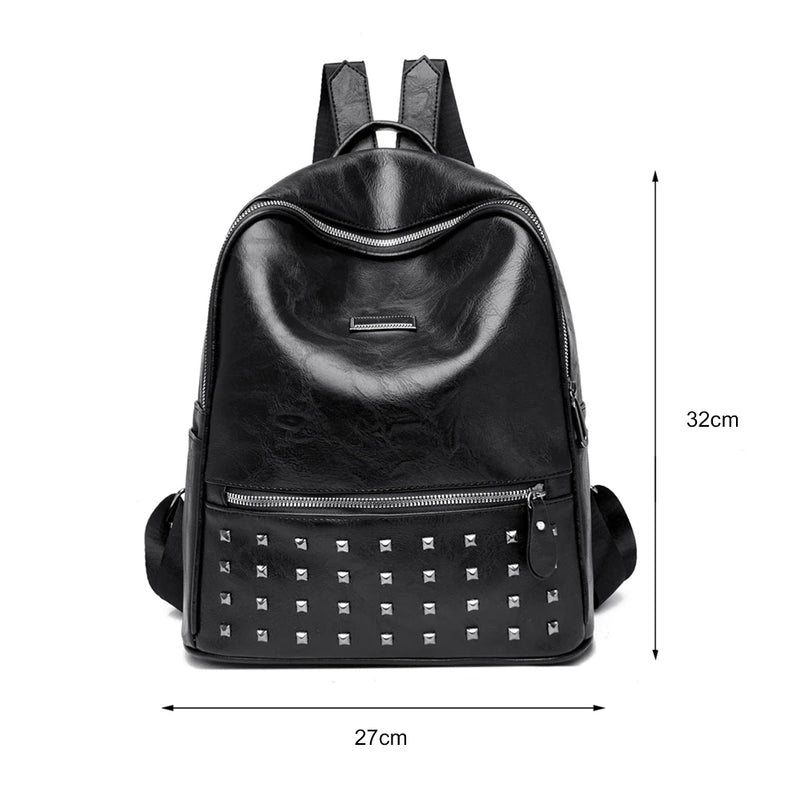 Rivet PU Backpack for Women Students - School Rucksack