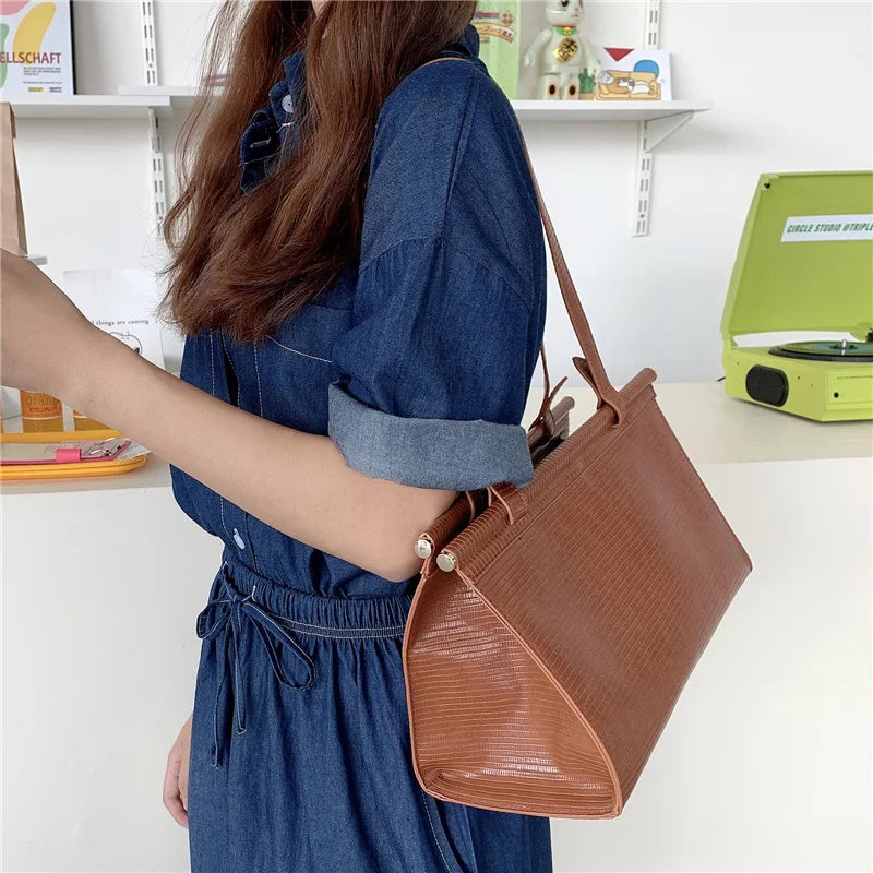 Crocodile Pattern Ladies Tote Handbag Vintage Style Women Shoulder Bag