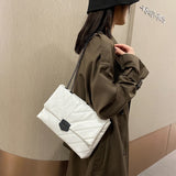 Large Capacity PU Leather Shoulder Handbag Lattice Pattern Crossbody Bag