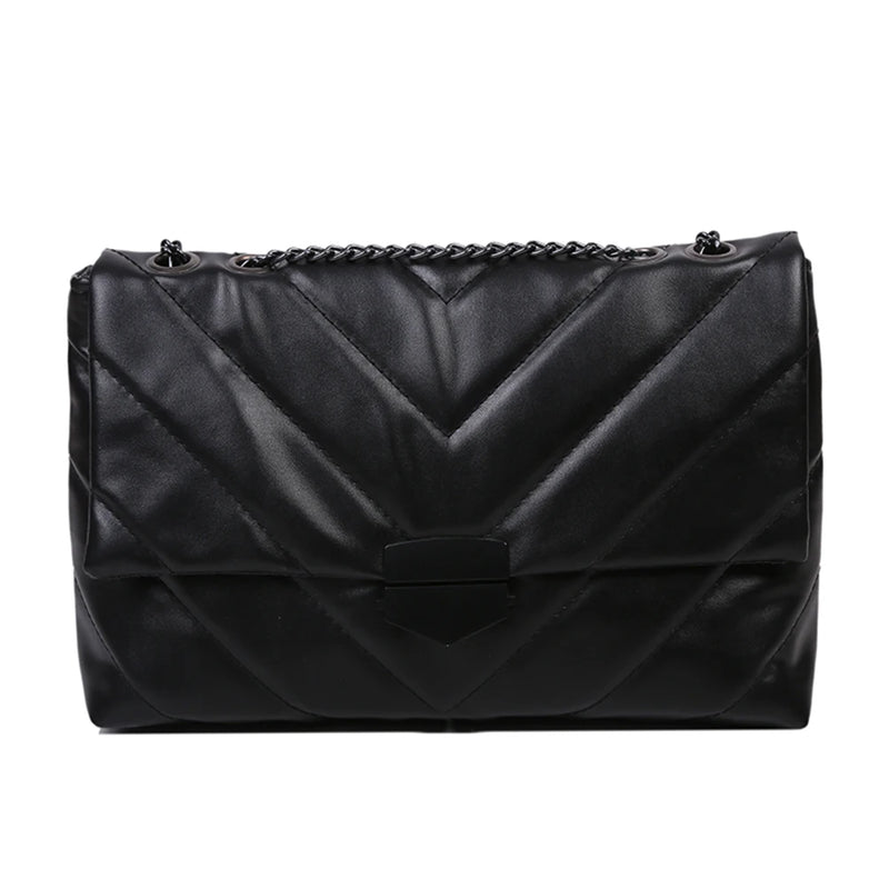 Large Capacity PU Leather Shoulder Handbag Lattice Pattern Crossbody Bag