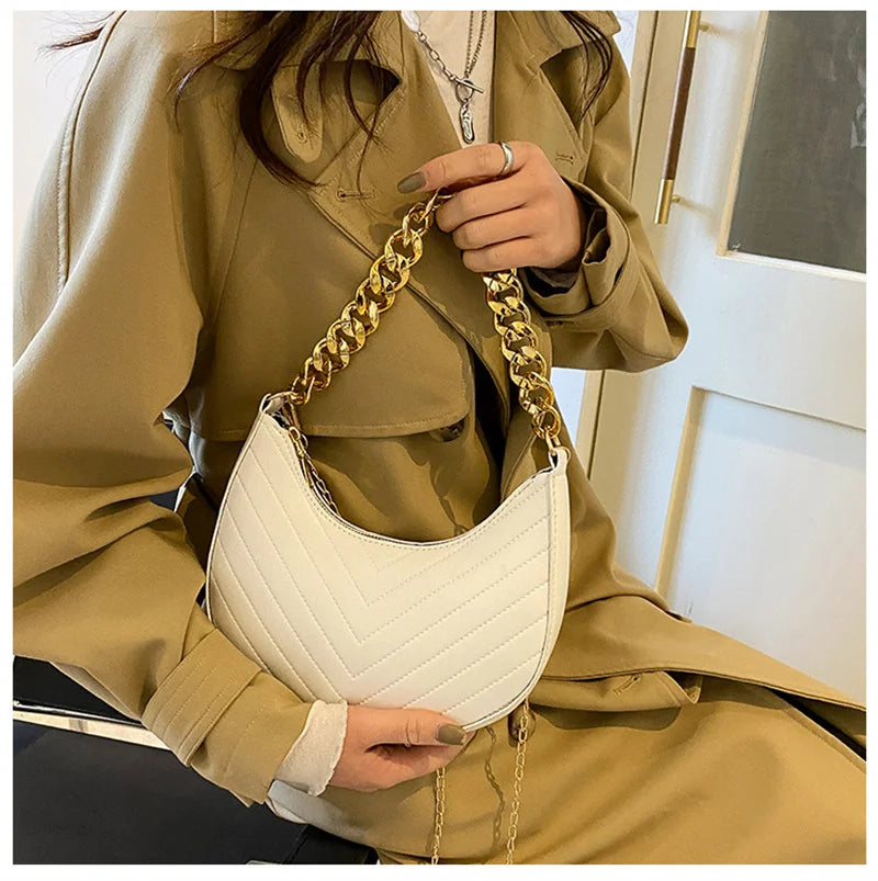 Vintage PU Leather Crossbody Bag with Chains for Women