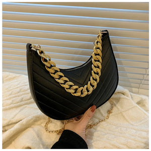 Vintage PU Leather Crossbody Bag with Chains for Women