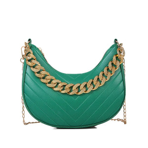 Vintage PU Leather Crossbody Bag with Chains for Women