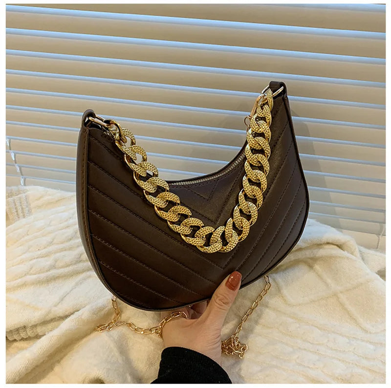 Vintage PU Leather Crossbody Bag with Chains for Women