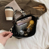 PU Leather Bucket Bag Solid Messenger Bag Plaid Pattern Strap Crossbody Totes
