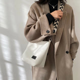 PU Leather Bucket Bag Solid Messenger Bag Plaid Pattern Strap Crossbody Totes