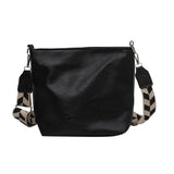 Shoulder Bucket Bag with Plaid Pattern Strap
