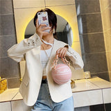 Basketball Chain Women Round Handbags PU Leather Shoulder Messenger Bag