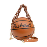 Basketball Chain Women Round Handbags PU Leather Shoulder Messenger Bag