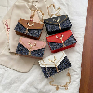 PU Leather Crossbody Bag for Women Small Handbags Purse with Chains