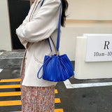 Summer Bucket Shoulder Bag with Pleats for Women