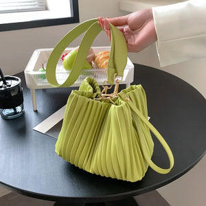 Summer Bucket Shoulder Bag with Pleats for Women