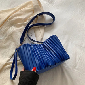 Summer Bucket Shoulder Bag with Pleats for Women