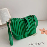 Summer Bucket Shoulder Bag with Pleats for Women