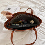 PU Leather Splice Linen Woven Shoulder Bags For Women Large Capacity Casual Tote