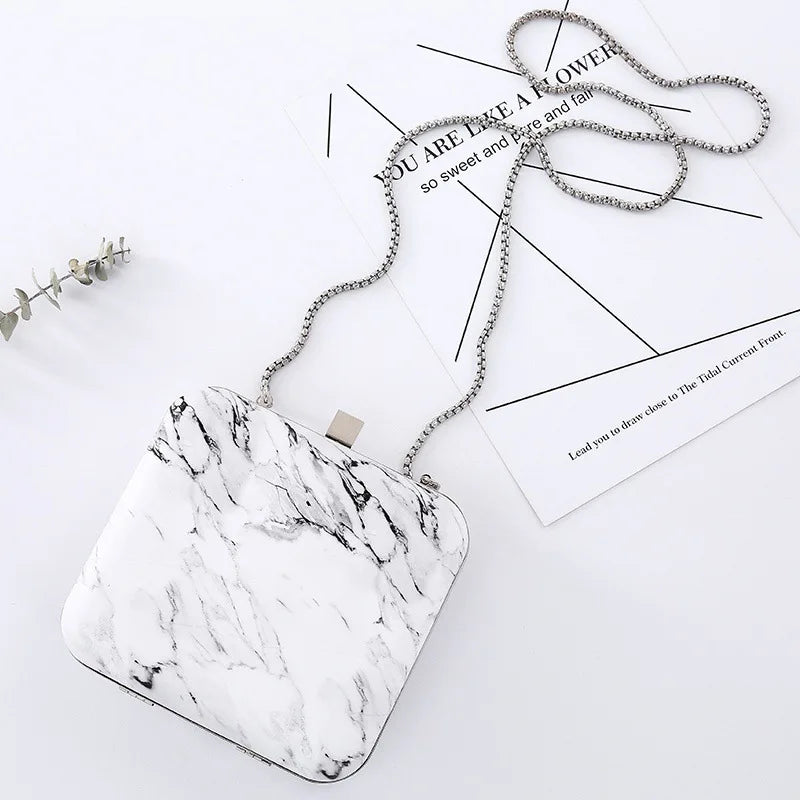 PU Women Messenger Shoulder Bag Retro Evening Clutches Marble Print Clutch Bag