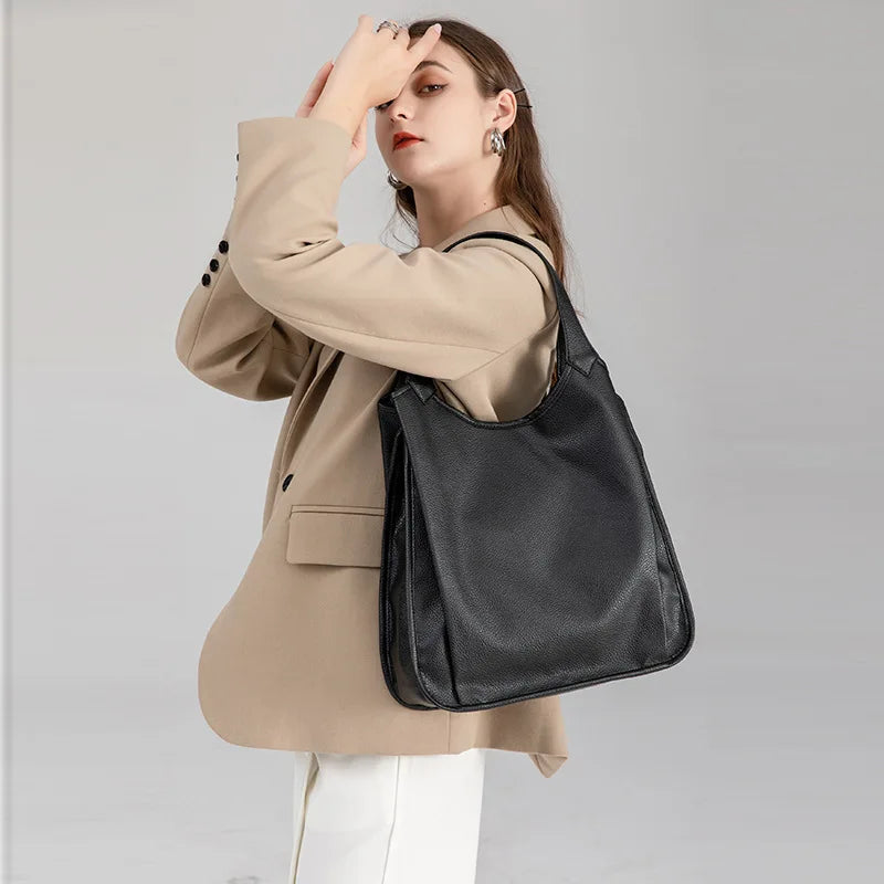 PU Leather Handbag Large Capacity Casual Tote Bag Shoulder Bag